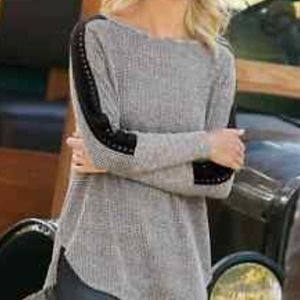 Soft Surroundings Cut out Scoop Neck Waffle Knit Sweater Women's Small